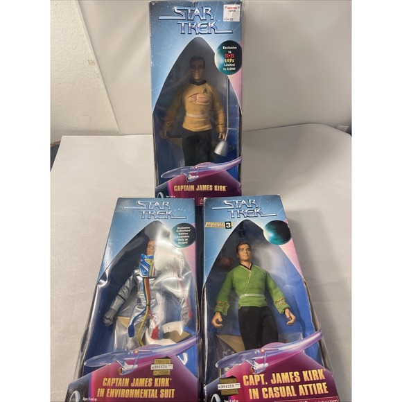 Playmates Toys Other - Lot of 3 Star Trek Captain Kirk 9" Action Figure New Playmates